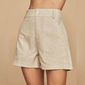 Carbon38 Linen Blend Tailored Shorts – Neutral Beige | Size S